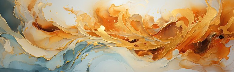 Illustration painting of an abstract colorful wavy fluid paint ink splash horizontal line background texture web banner for a creative agency business. - obrazy, fototapety, plakaty