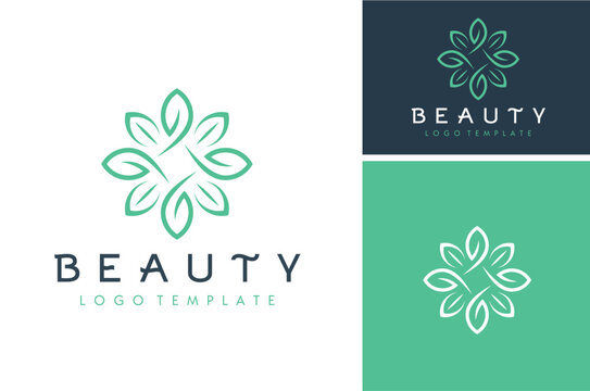 Simple beauty mandala foliage green floral leaf, luxury natural flower pattern for Organic Cosmetic Nutrition logo design