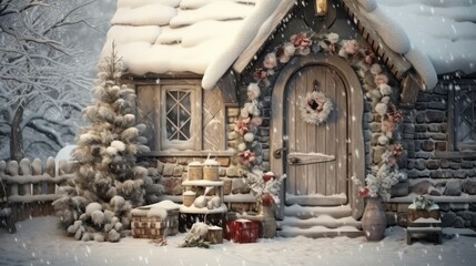Fototapeta na wymiar cute wooden house on Christmas