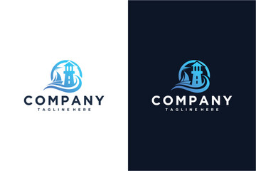 Lighthouse  harbor vector icon logo