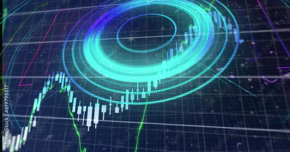 Poster animation of financial data processing over scope scanning