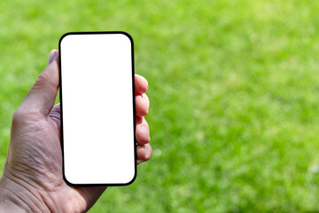 Blank screen smartphone in woman's hand