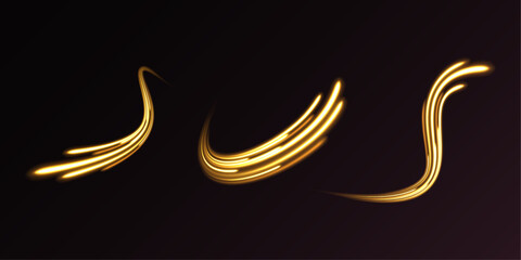 Obraz premium Vector illustration of a burning falling fireball meteor. lowing light sparkles with golden glitter, magic stardust wave and beautiful sparkle light blur trail. Falling fireball meteorite. 