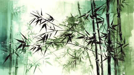 Illustration of watercolor silhouette bamboo, generative AI.