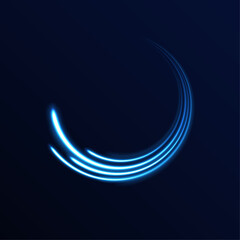 Lines in the shape of a comet against a dark background. Racing cars dynamic flash effects city road with long exposure night lights. 