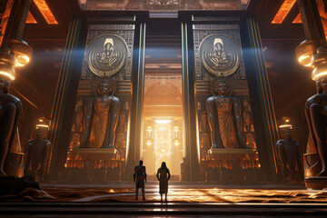 Moses and Aaron his brother facing the Pharaoh of Egypt in the Exodus Liberation of the people of Israel Generative AI Illustration