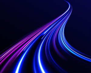 Fototapeta na wymiar Car motion trails. Speed line motion vector background. Dynamic blue neon sport texture. Abstract neon background with shining wires. 