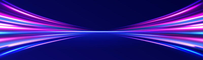 Car motion trails. Speed line motion vector background. Dynamic blue neon sport texture. Abstract neon background with shining wires. 
