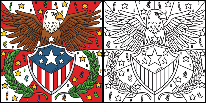 4th Of July American Flag Eagle Badge Illustration