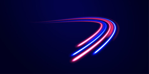 Red blue special effect, speed police line. Beautiful glow light flare and spark. Laser beams, horizontal light rays. Particle motion effect. Magic of moving fast lines. 