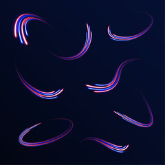 High speed effect motion blur night lights blue and red. Futuristic neon light line trails. 