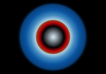 Fondo con círculo azul, blanco y rojo sobre fondo negro - obrazy, fototapety, plakaty
