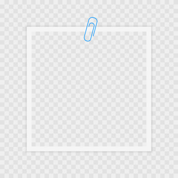 Photo frame with paper clip, fastener, staple. Template, blank for photo. Vector illustration