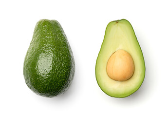 Collection of avocados isolated on white background