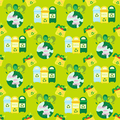 No plastic, go green, Zero waste concepts. Reduce, reuse, refuse, Recycle, Rot - ecological lifestyle and sustainable development. Flat hand drawn style illustrations seamless pattern vector drawing.