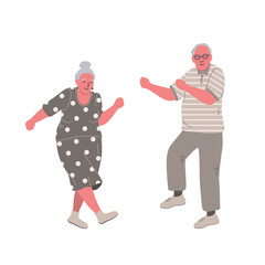 Dancing senior people. Cheerful elderly people. Old man and old woman have fun and dance. Positive active people. Vector illustration
