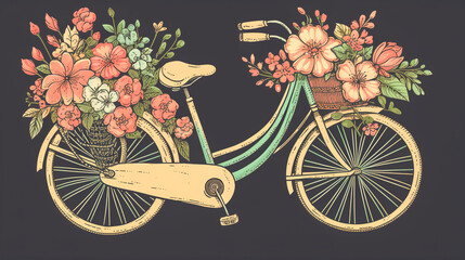 Fototapeta na wymiar Retro bicycle with colorful flowers, generative AI.