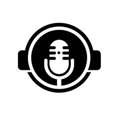 Podcast logo. Podcast microphone. Black icon. Vector
