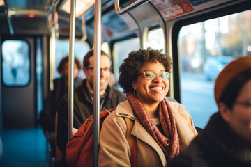 A diverse group of people commencing their morning commute on a city bus