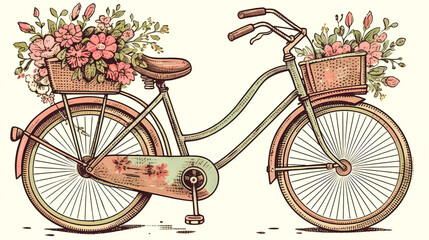 Fototapeta na wymiar Retro bicycle with colorful flowers, generative AI.