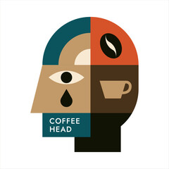 illustration of a head with a coffee, a mug in colorful flat style