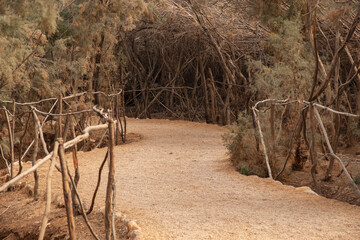 Jordan. Walking path to Wadi al-Harar - greatest world Christian shrine. Wadi al-Harar - place of...