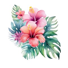 Watercolor Pastel Hawaii clip art on white background Generative AI 