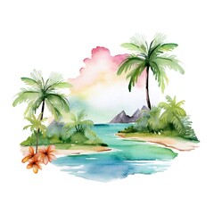 Watercolor Pastel Hawaii clip art on white background Generative AI 