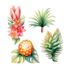 Fototapeta premium Watercolor Pastel Hawaii clip art on white background Generative AI 