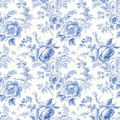Vintage French Floral Toile Blue pattern