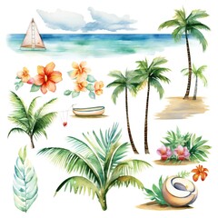 Obraz premium Watercolor Pastel Hawaii clip art on white background Generative AI 