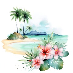 Fototapeta na wymiar Watercolor Pastel Hawaii clip art on white background Generative AI 