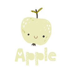 Collection of fruits in flat hand drawn illustrations. Tropical fruits. Ingredients color clipart. Isolated fruit icons on a white background. 