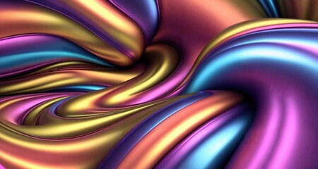Fototapeta premium Abstract background with multicolored waves and liquid metal texture. Ai generative.