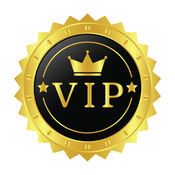Glossy VIP Black Glass Label With Gold Crown, VIP Membership For Night Club, Luxury Badge Template, Exclusively Royal Membership, King And Queen Crown Icon, VIP Members Only Vector Illustration