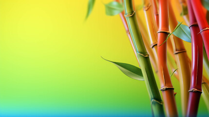 Bamboo shoots on colorful background. empty copy space on the side for text. Bright Vibrant colors. Generative AI.