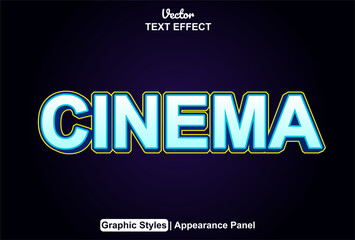 cinema text effect with blue color graphic style and editable.