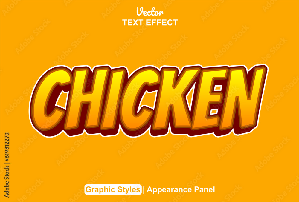 Poster chicken text effect with orange color graphic style editable.
