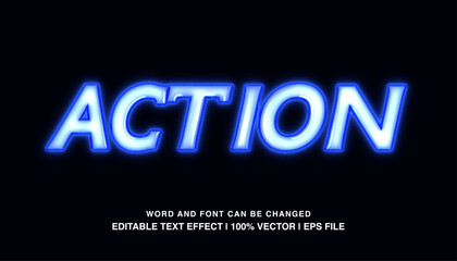 Action ​editable text effect template, blue neon light futuristic style vector premium typeface