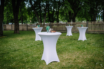 High round table for banquets and parties in the park. Round Spandex Tablecloth, Elastic Stretch...