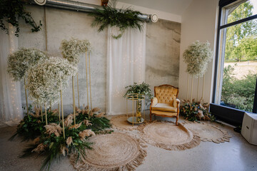 Fototapeta na wymiar Photo corner decorated for a wedding in a guest house,