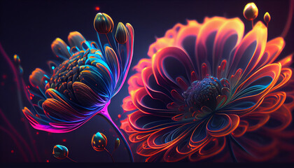 most beautiful neon flowers backgrounds and wallpaper Generative Ai technology