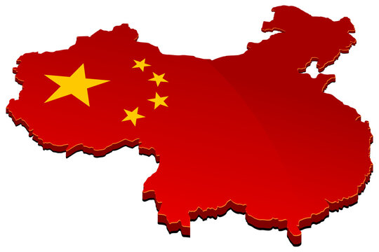 3D China map with communist flag (cut out)