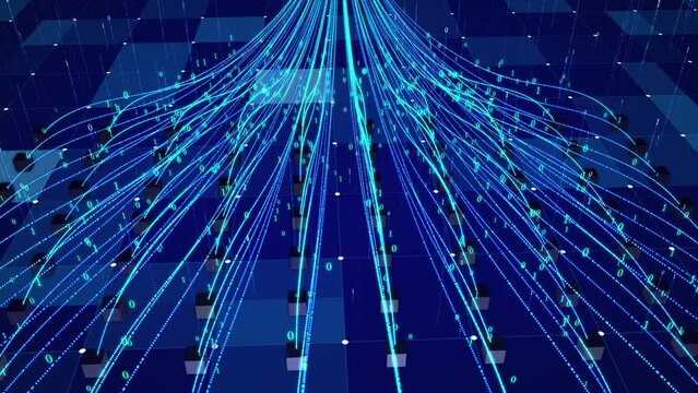 Cloud computing digital computer room data is being uploaded to the cloud network