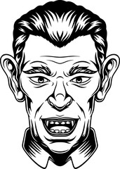 hand drawn line art illustration of Dracula head mascot logo