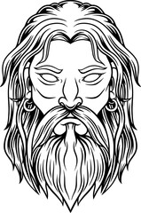 hand drawn line art illustration of Zeus mascot logo design illustration