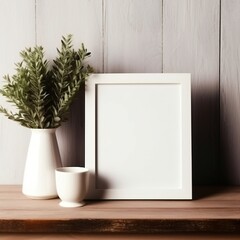 Blank photo frame mock up on table Generative AI 