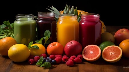 Fototapeta na wymiar fruit juice and fruits