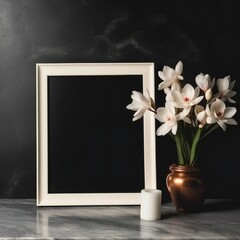 Blank photo frame mock up on table Generative AI 