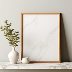 Fototapeta na wymiar Blank white picture art frame mock up design showcase on table Generative AI 